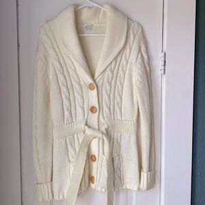 Vintage Women’s Belted Fishermen’s Cardigan with Wood Buttons